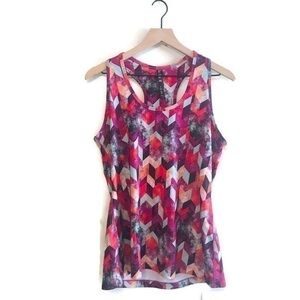 Lukka Luxe Pink Purple Blue Performance Racerback Tank Top Trapezoid Print Large
